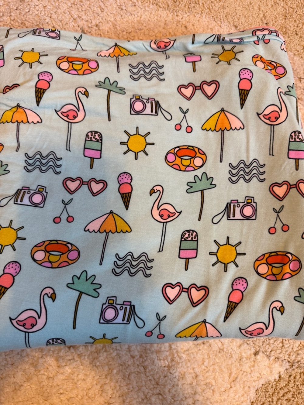 Little Sleepies Blue Flamingo & Pink Summer Blanket